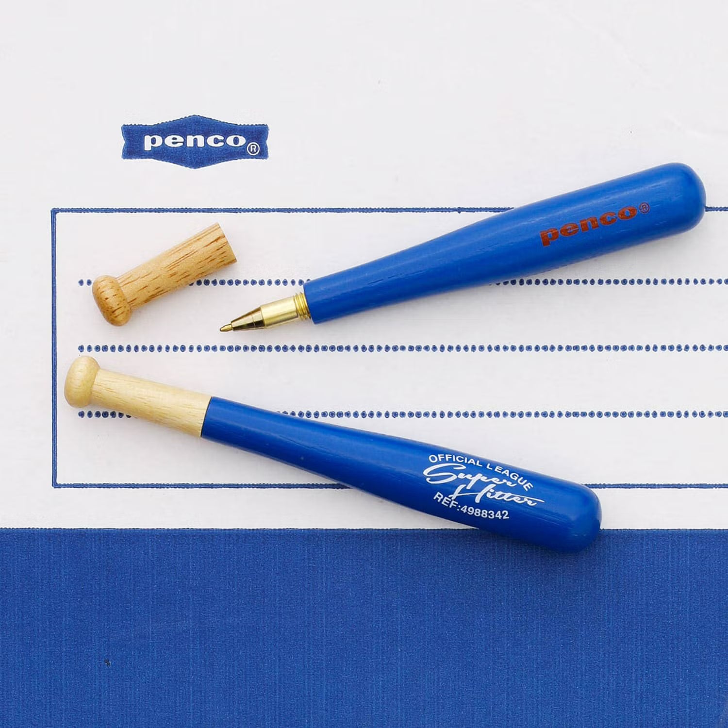 Hightide Penco Bat Pen in blue, showing the brass writing tip