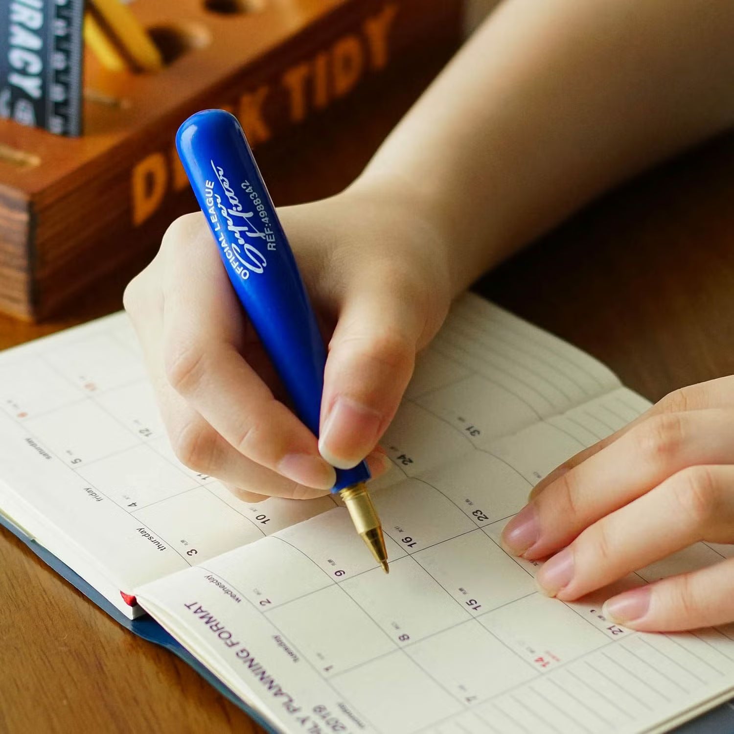 Hightide Penco Bat Pen in blue, wooden baseball bat shaped ballpoint pen