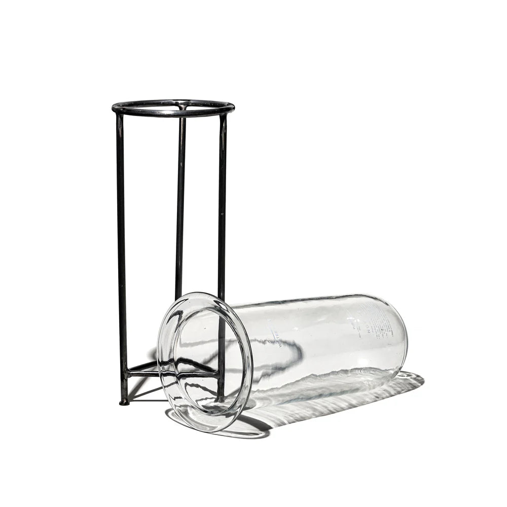 Glass Tube Vase with Steel Stand