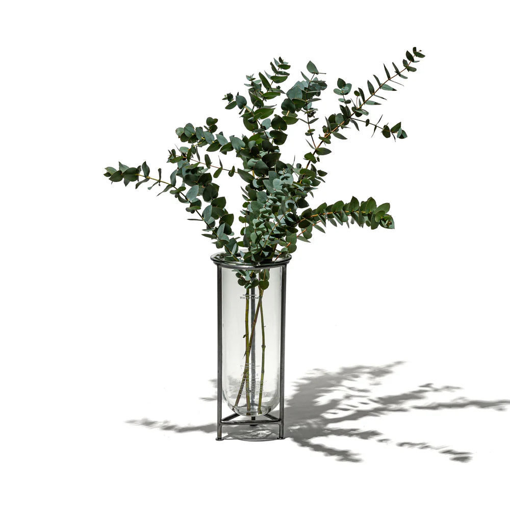 Glass Tube Vase with Steel Stand