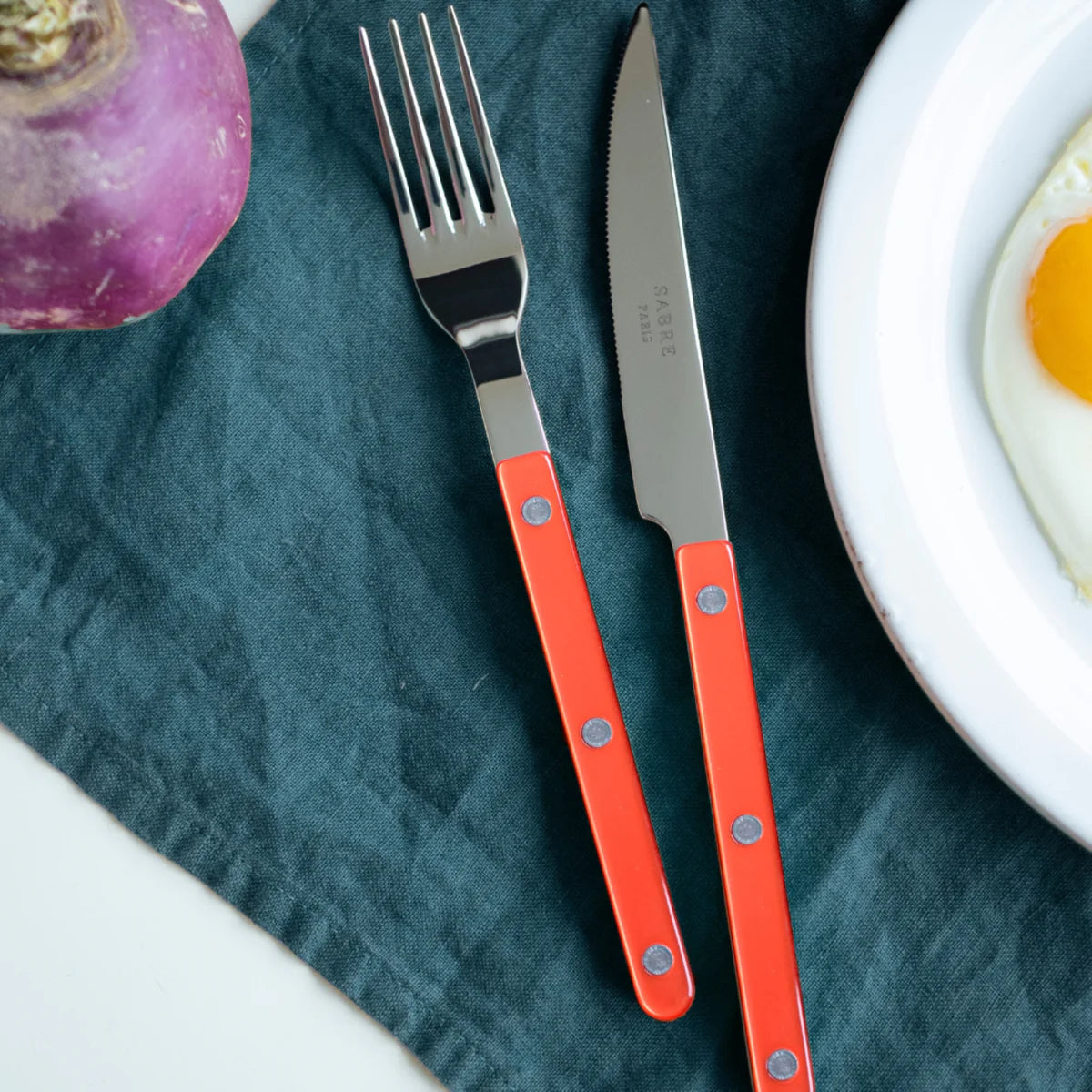 4 Pieces Shiny Cutlery Set - Orange