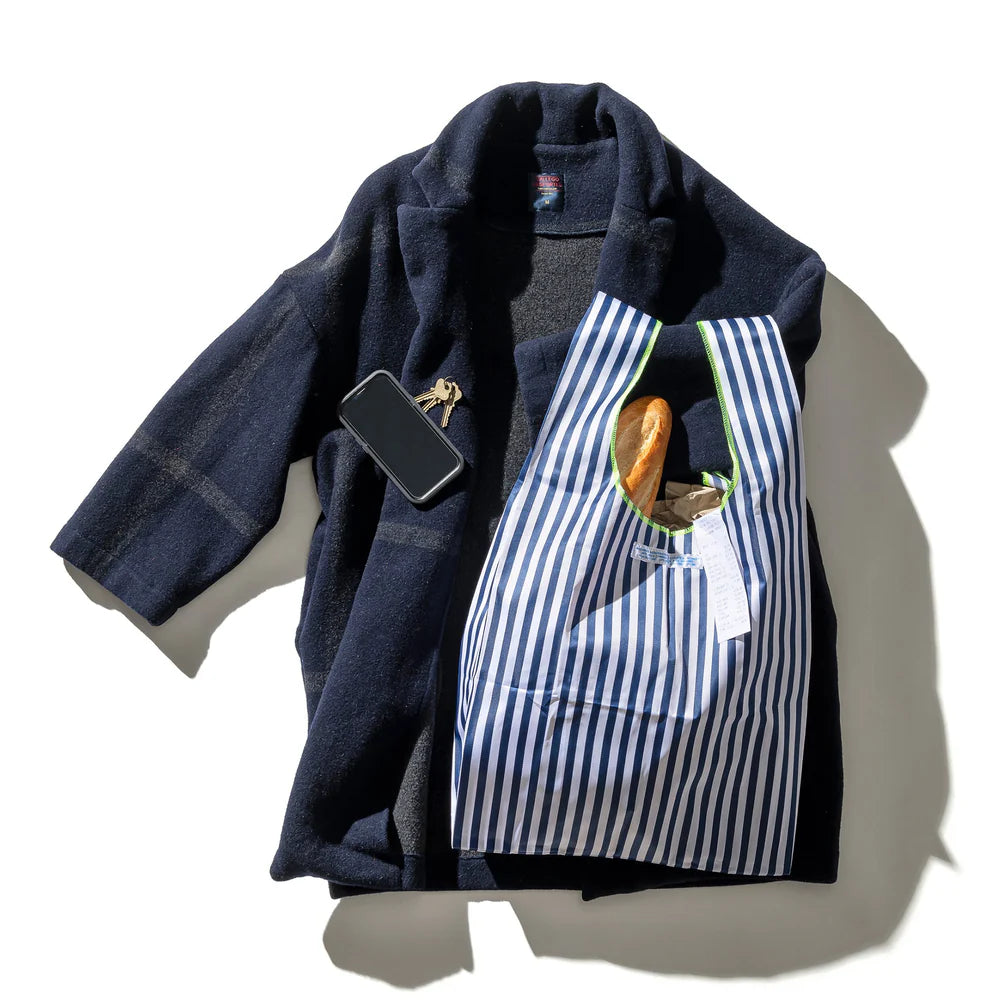 School Tie Fabric Bag – Navy Blue x White
