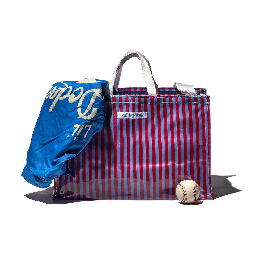 Covered School Tie Fabric Market Bag – Red x Light Blue
