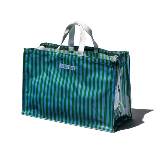 Puebco Covered School Tie Fabric Market Bag Green x Light Blue – detail