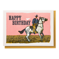 Archivist letterpress birthday card with a pink cowboy illustration