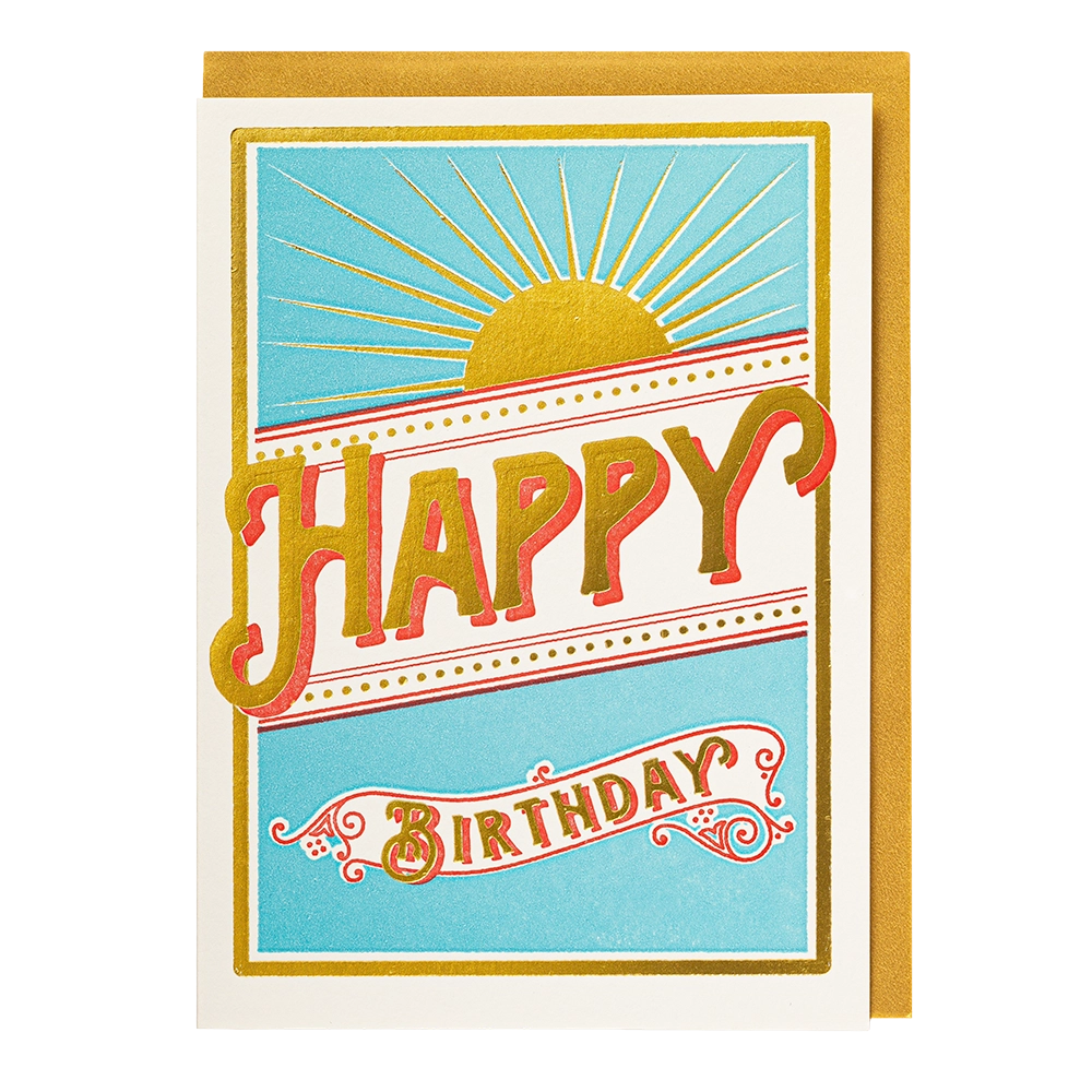 Sunshine Happy Birthday letterpress greeting card by Archivist, printed in the UK on recycled paper