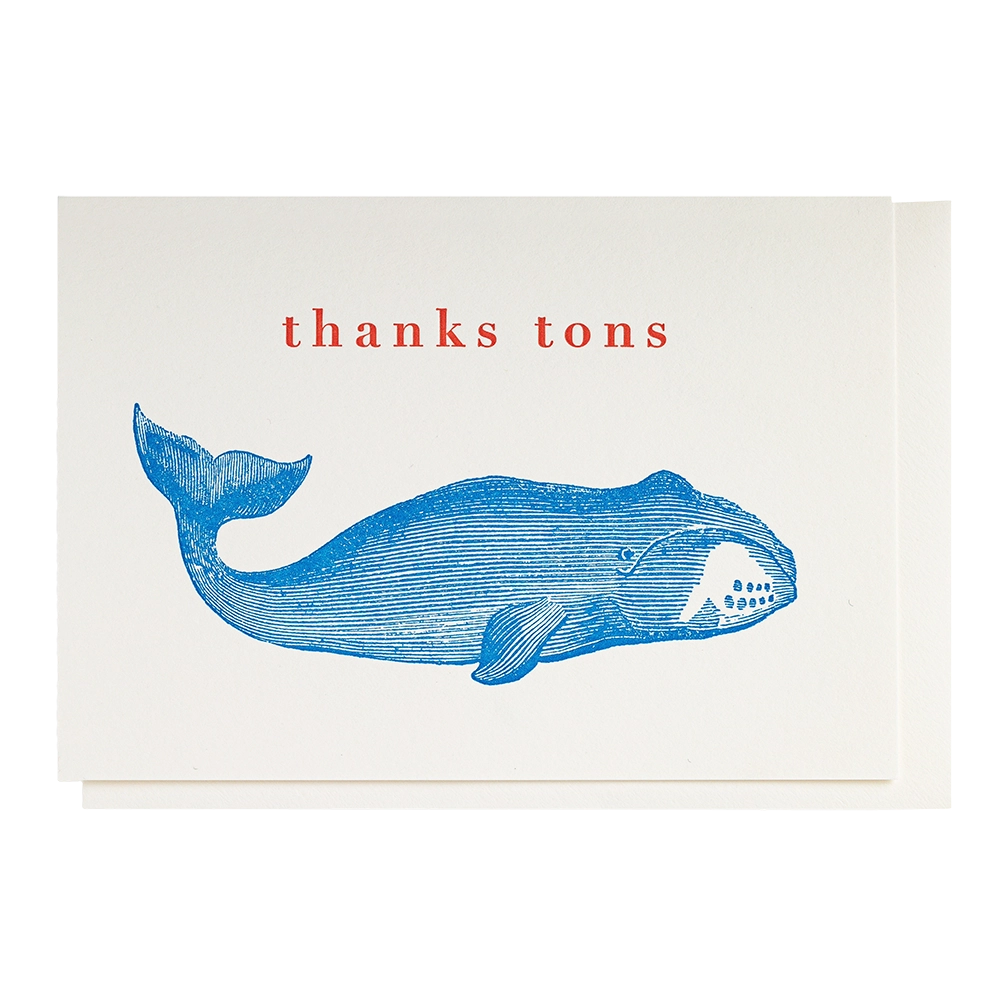 Thank You Whale letterpress notelet by Archivist, printed in the UK on recycled paper