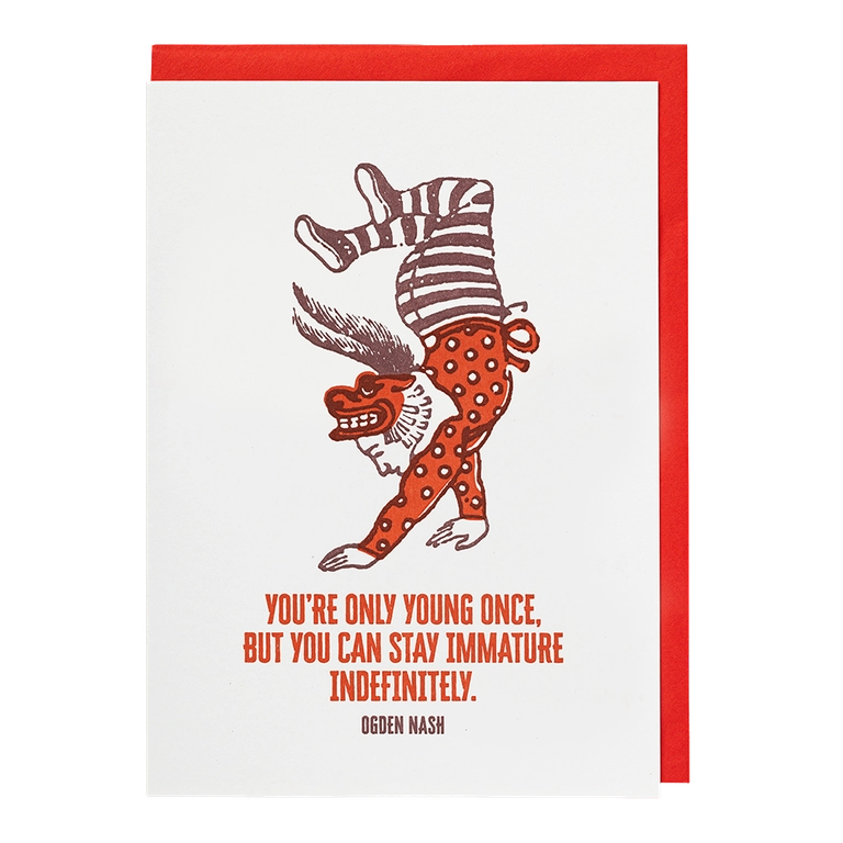 Your Only Young Once letterpress greeting card by Archivist, printed in the UK on recycled paper