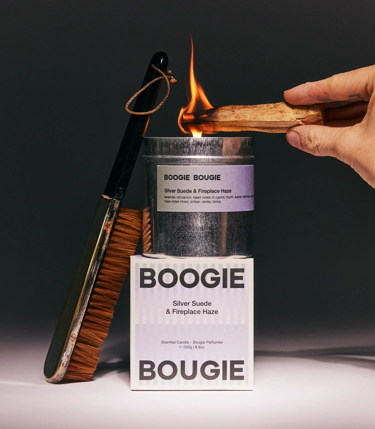 Boogie Bougie Candle - Silver Suede & Fireplace Haze