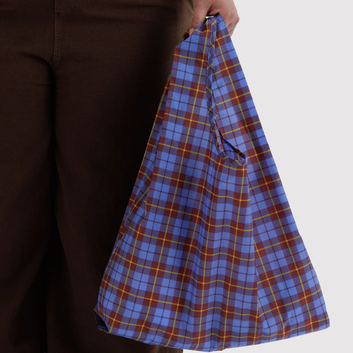 Blue tartan Baggu Standard Bag in recycled ripstop nylon