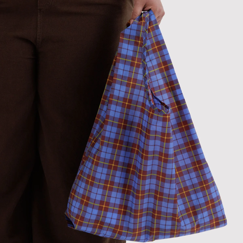 Blue tartan Baggu Standard Bag in recycled ripstop nylon