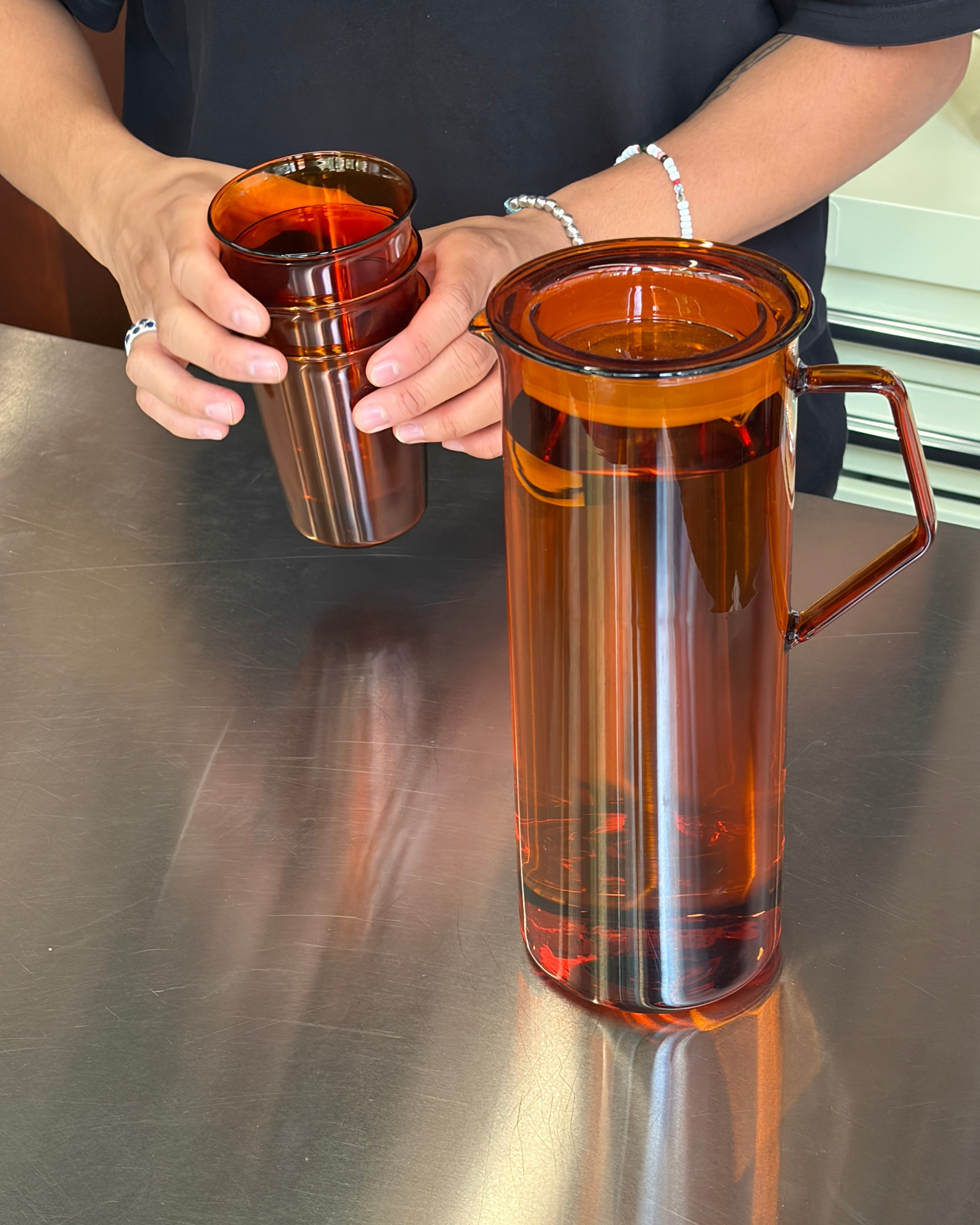 Cast Amber Table Set – Cast Amber glass 350ml x4 + Amber jug 1.2L