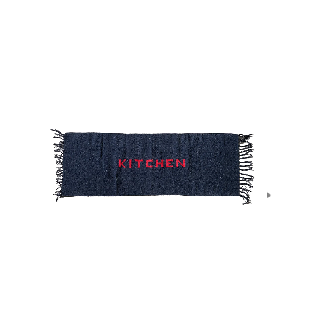 Puebco Handloomed Recycled Yarn Kitchen Mat in navy, handwoven from recycled yarns, at JUJUHOME London