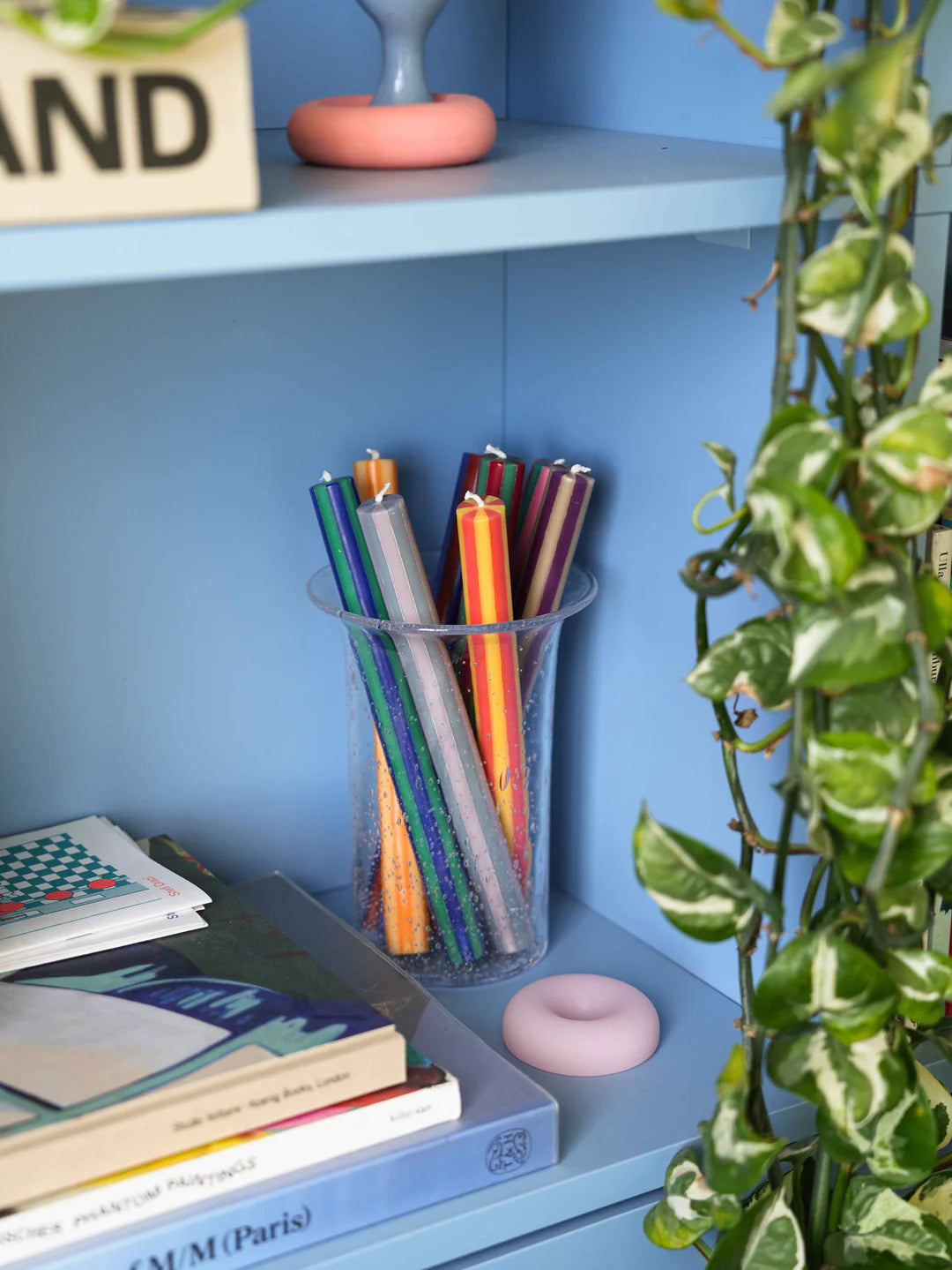 Yod & Co - Stripe Dinner Candles | Navy / Aqua Blue