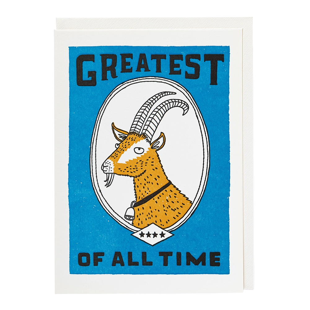 Greatest of All Time letterpress notelet by Archivist, printed in the UK on recycled paper