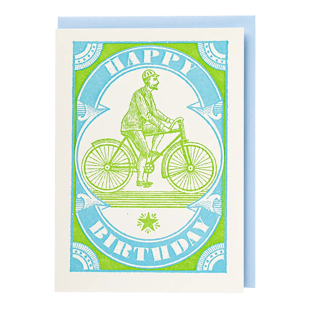 Archivist letterpress birthday card with a bicycle illustration