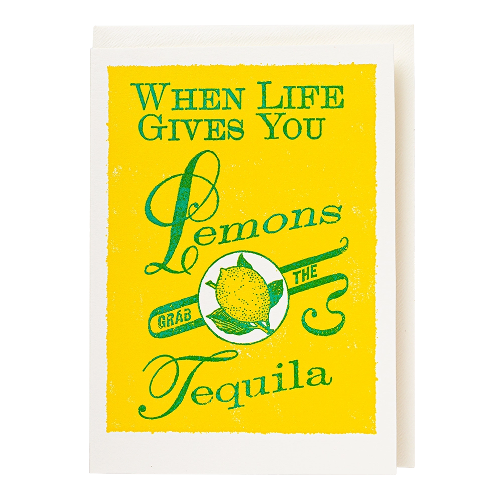 Lemons and Tequila letterpress greeting card by Archivist, printed in the UK on recycled paper