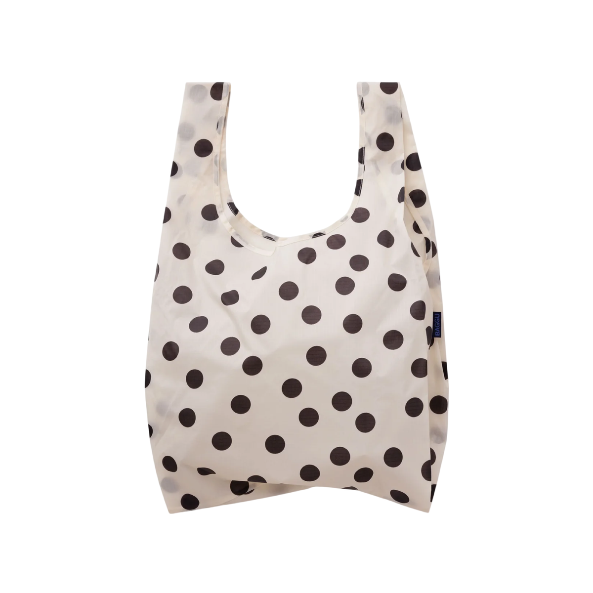 Baggu Standard Bag in cream and black polka dot, reusable shopping bag