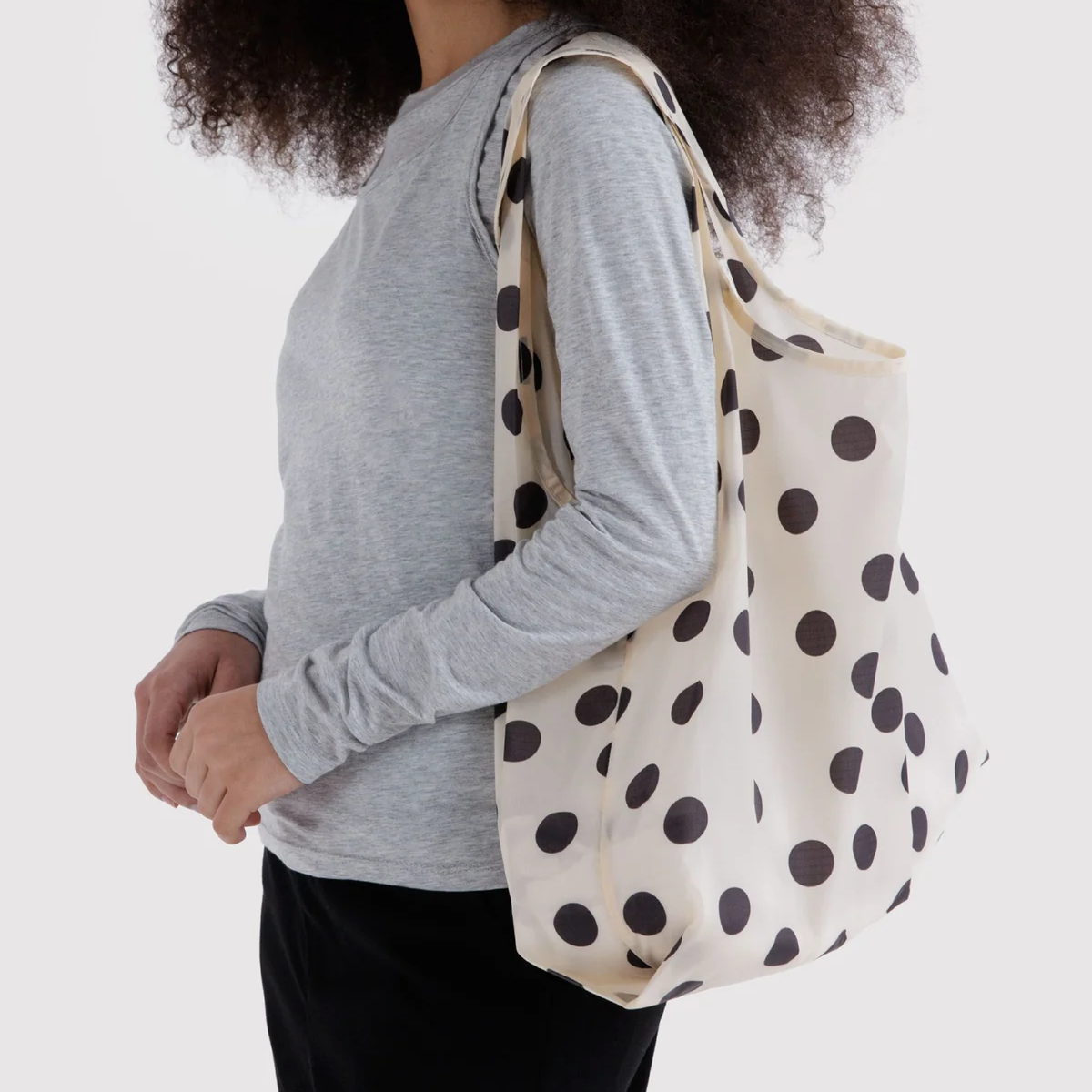 Cream and black polka dot Baggu Standard Bag in recycled ripstop nylon