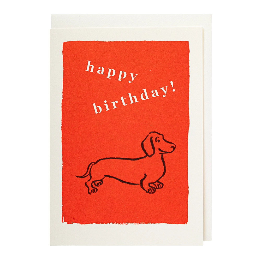 Birthday Sausage Dog letterpress notelet by Archivist, printed in the UK on recycled paper