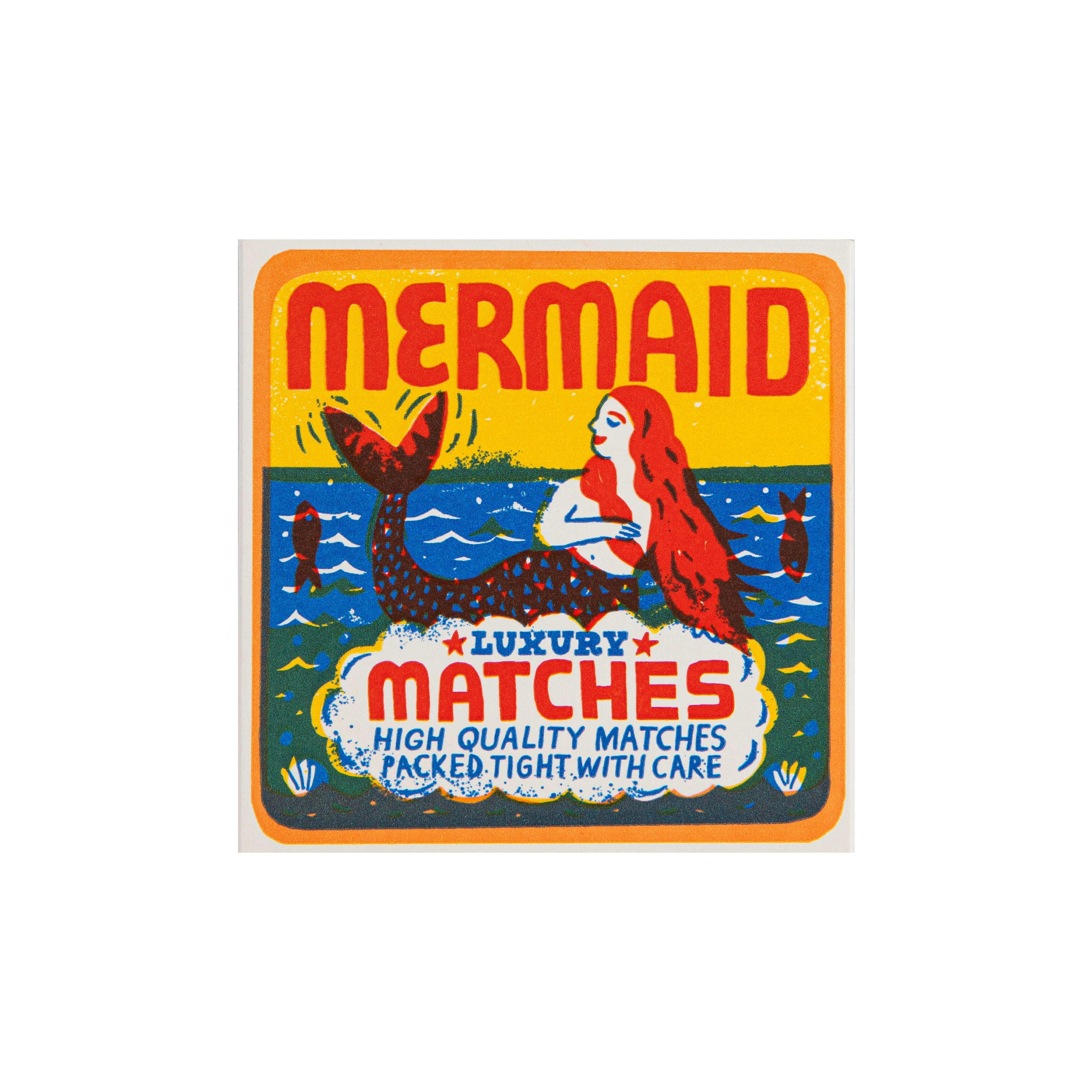 Archivist illustrated safety matches in a mermaid print box