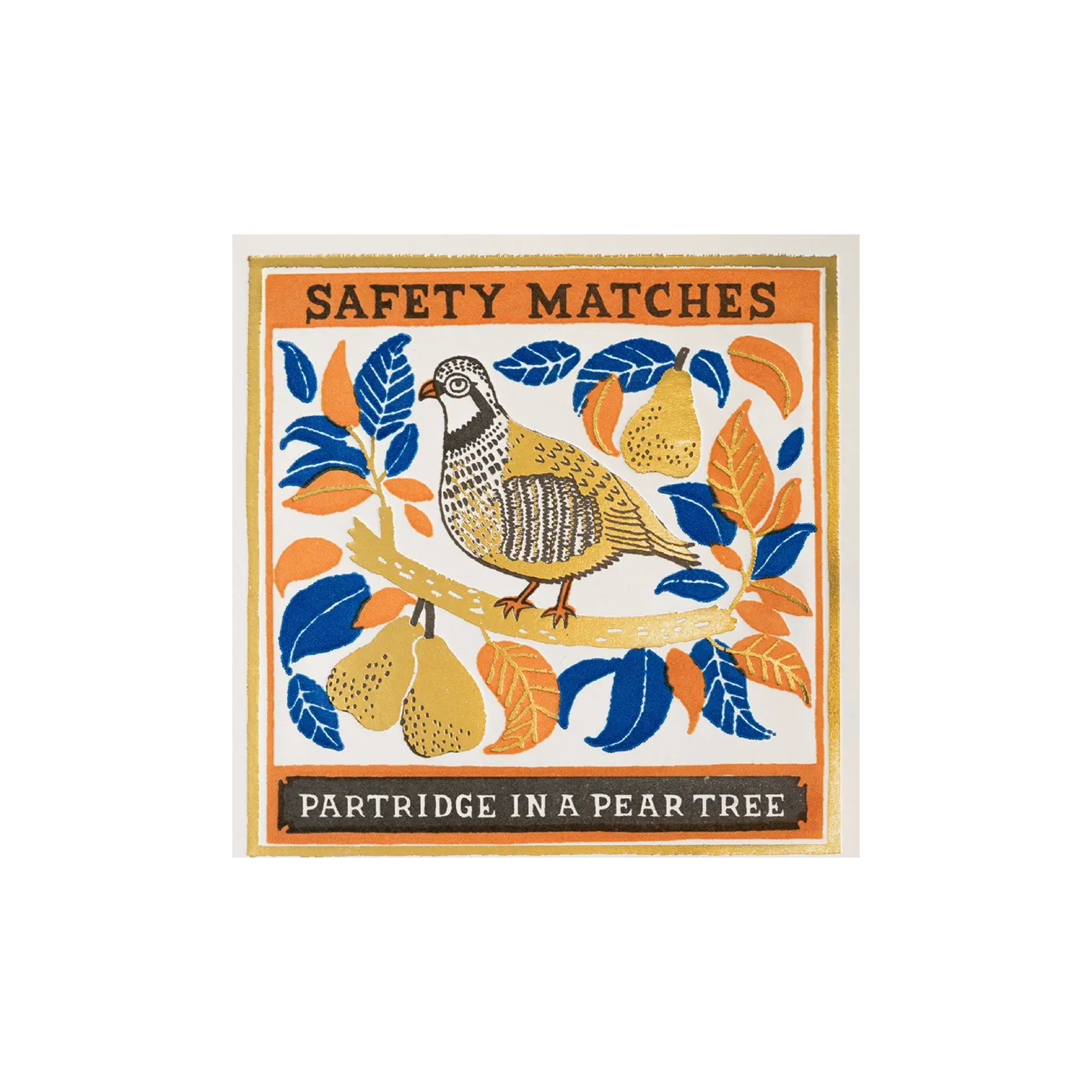 Archivist illustrated Christmas safety matches with a partridge print