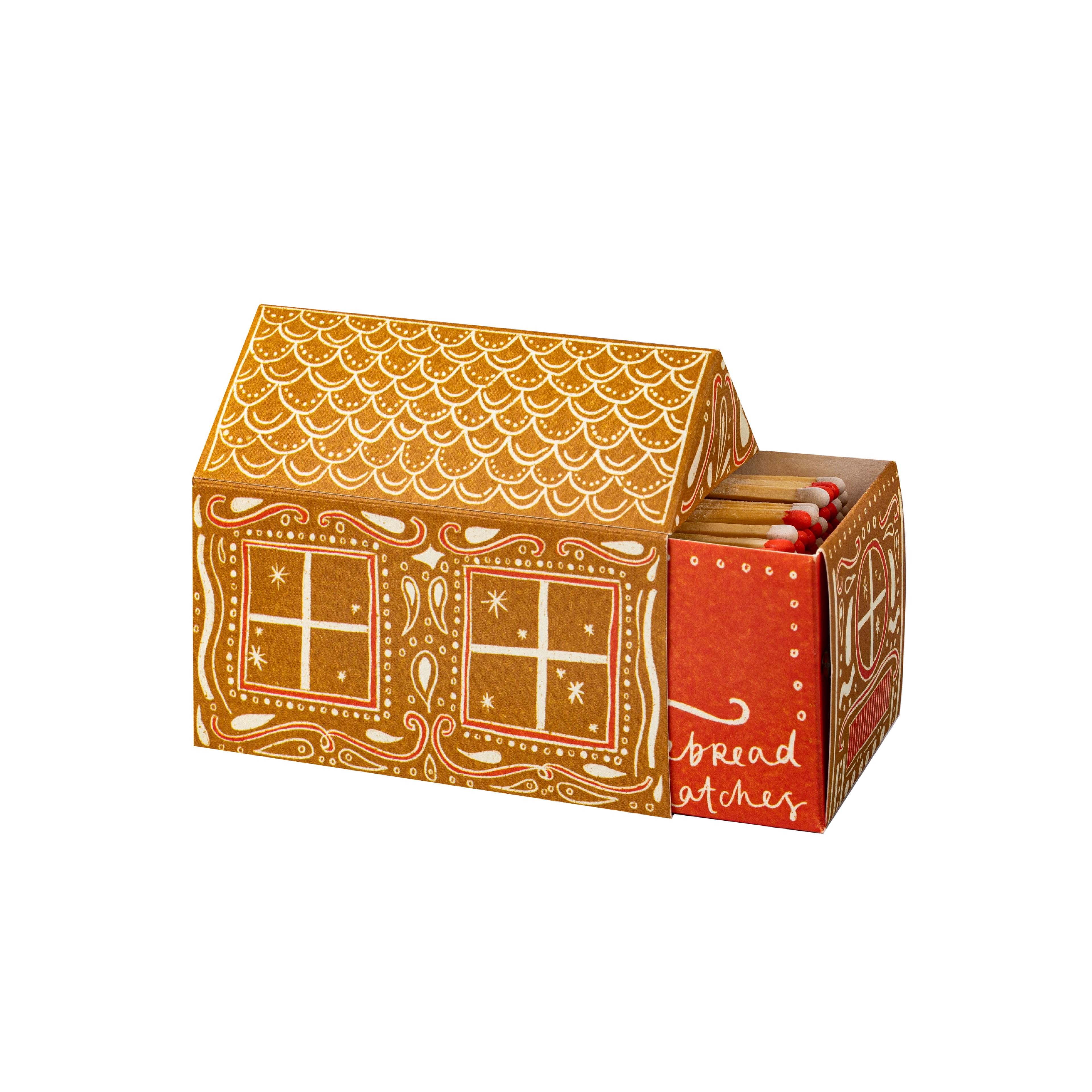 Archivist illustrated Christmas safety matches with a gingerbread house print